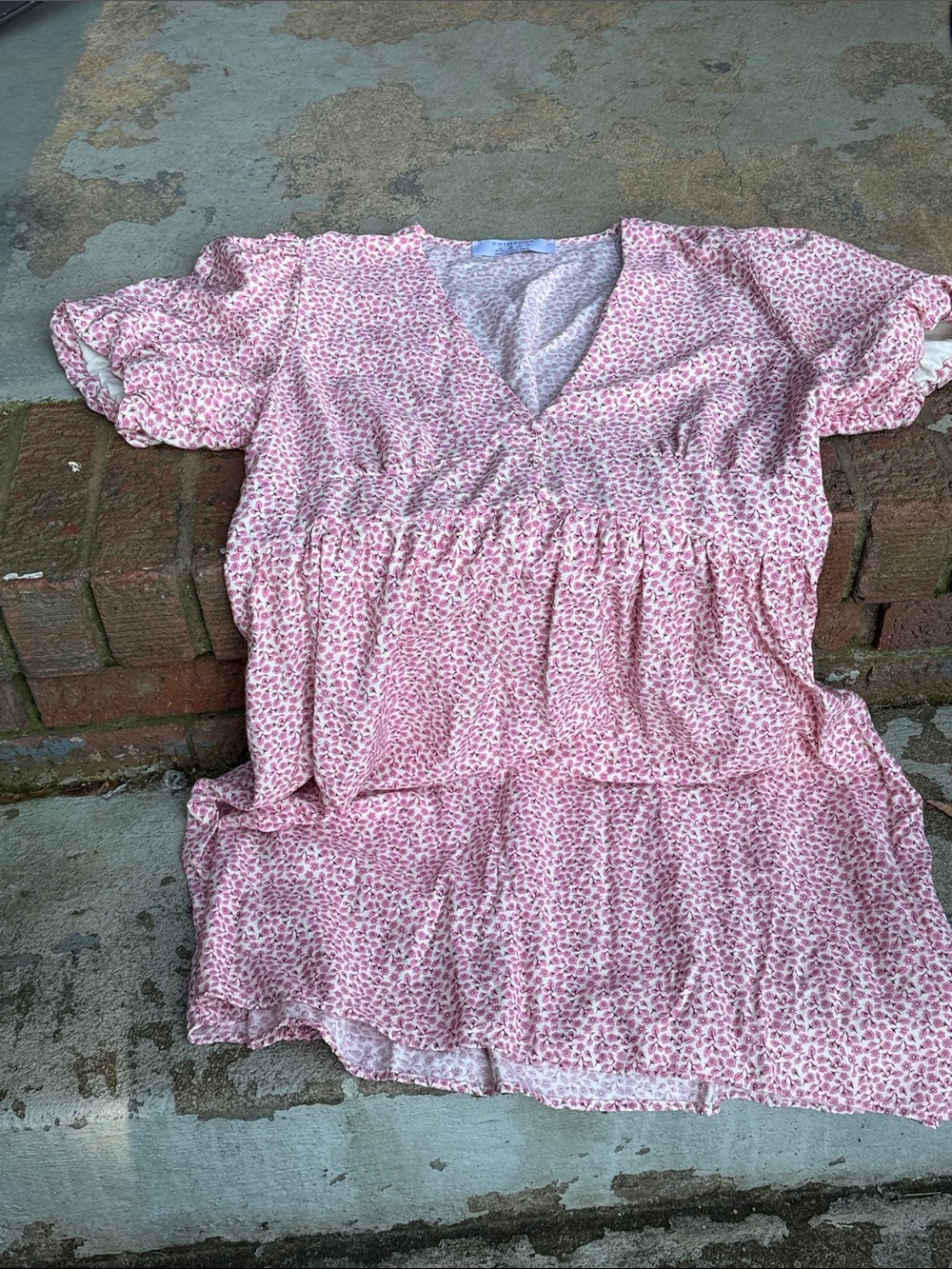 Primark Pink Floral V-Neck Puff Sleeve Dress